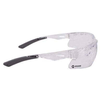 Custom Thraxus Safety Eyewear- Clear Frame Clear Lens - Side view Custom Thraxus Safety Eyewear- Clear Frame Clear Lens - Side view