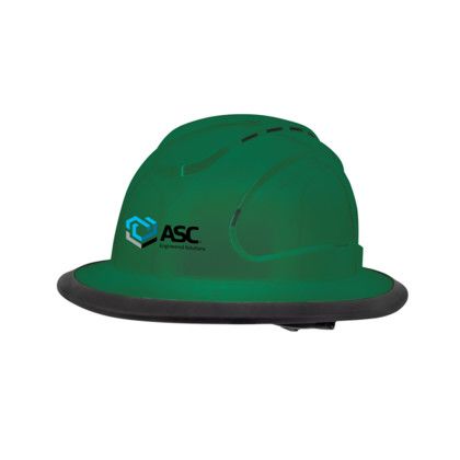 Custom The Judge 6-point Ratchet Type I Vented Full Brim Hard Hat - Green Custom The Judge 6-point Ratchet Type I Vented Full Brim Hard Hat - Green
