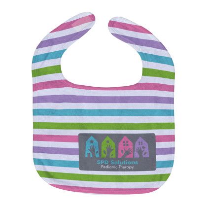 Custom Silk Touch Baby Bib 10" x 13" 360GSM Poly/Cotton - Full Color - Top flaps open Custom Silk Touch Baby Bib 10" x 13" 360GSM Poly/Cotton - Full Color - Top flaps open