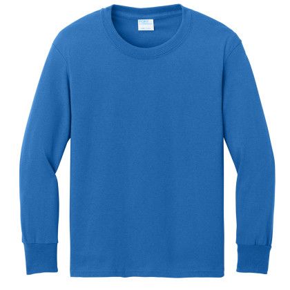 Custom Port & Company Youth Long Sleeve Core Cotton Tee - Royal
