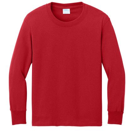 Custom Port & Company Youth Long Sleeve Core Cotton Tee - Red