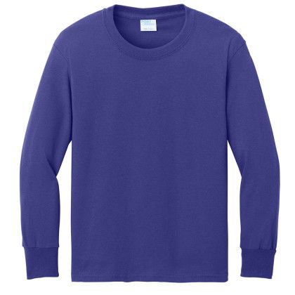 Custom Port & Company Youth Long Sleeve Core Cotton Tee - Purple