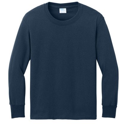 Custom Port & Company Youth Long Sleeve Core Cotton Tee - Navy