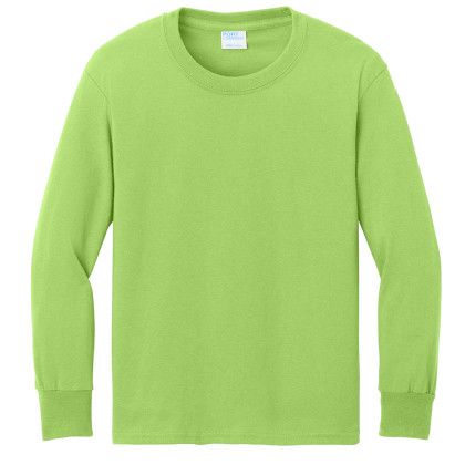 Custom Port & Company Youth Long Sleeve Core Cotton Tee - Lime