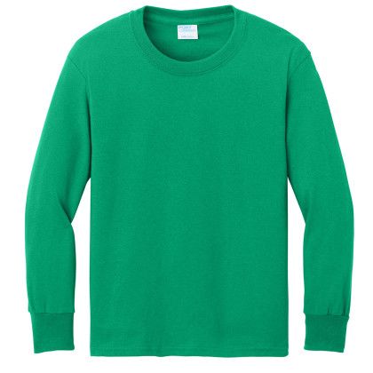 Custom Port & Company Youth Long Sleeve Core Cotton Tee - Kelly