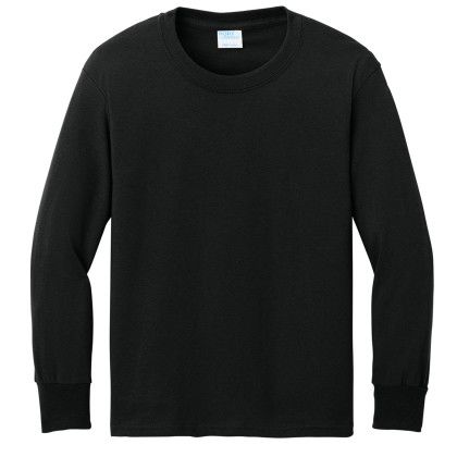 Custom Port & Company Youth Long Sleeve Core Cotton Tee - Jet Black