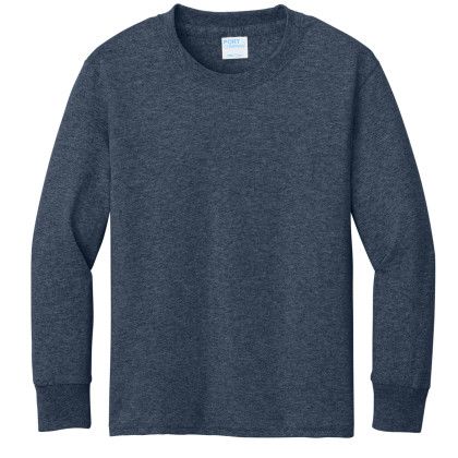 Custom Port & Company Youth Long Sleeve Core Cotton Tee - Heather Navy