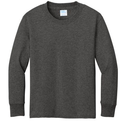 Custom Port & Company Youth Long Sleeve Core Cotton Tee - Heather Grey