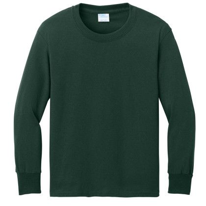 Custom Port & Company Youth Long Sleeve Core Cotton Tee - Dark Green