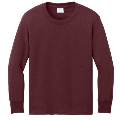 Custom Port & Company Youth Long Sleeve Core Cotton Tee - Athletic Maroon