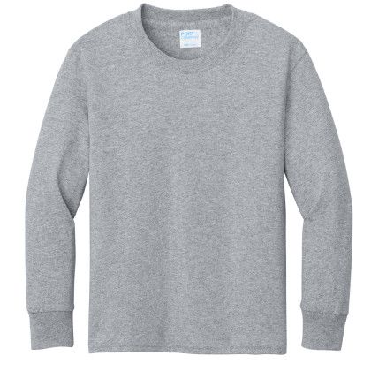 Custom Port & Company Youth Long Sleeve Core Cotton Tee - Athletic Heather