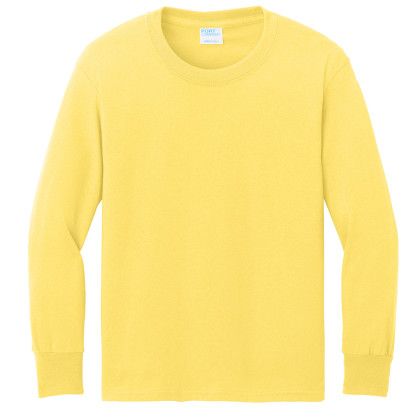 Custom Port & Company Youth Long Sleeve Core Cotton Tee - Yellow