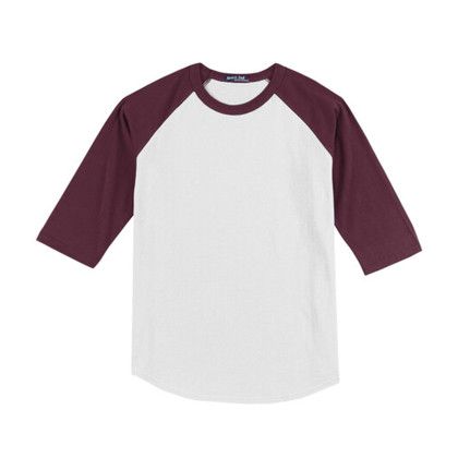 Custom Printed Sport-Tek Youth Colorblock Raglan Jersey - White/Maroon Custom Printed Sport-Tek Youth Colorblock Raglan Jersey - White/Maroon