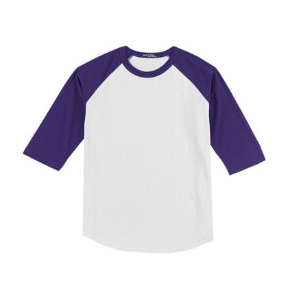Custom Printed Sport-Tek Youth Colorblock Raglan Jersey - White/Purple Custom Printed Sport-Tek Youth Colorblock Raglan Jersey - White/Purple