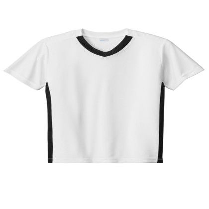 Custom Sport-Tek Youth Competitor United V-Neck - White/Black Custom Sport-Tek Youth Competitor United V-Neck - White/Black