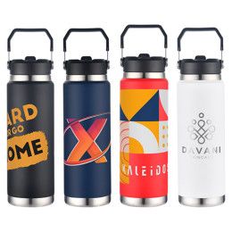 Custom Senago 30 oz Vacuum Insulated Stainless Steel Bottle with Build-in Straw - All Colors