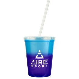 Custom 16 oz Color Changing Stadium Cups with Lid & Straw - Blue with purple