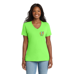 Custom Port & Company Full Color Women's Core Cotton V-Neck Tee - Neon Green Custom Port & Company Full Color Women's Core Cotton V-Neck Tee - Neon Green