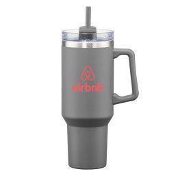 Custom Makena Handle Travel Mug with Straw 40 oz - Grey Custom Makena Handle Travel Mug with Straw 40 oz - Grey