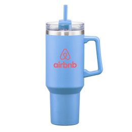 Custom Makena Handle Travel Mug with Straw 40 oz - Light Blue Custom Makena Handle Travel Mug with Straw 40 oz - Light Blue