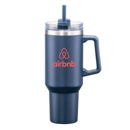 Custom Makena Handle Travel Mug with Straw 40 oz - Navy Custom Makena Handle Travel Mug with Straw 40 oz - Navy