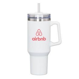 Custom Makena Handle Travel Mug with Straw 40 oz - White Custom Makena Handle Travel Mug with Straw 40 oz - White