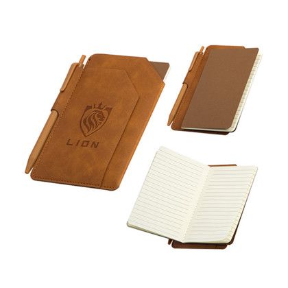Custom Protege Mini Notebook With Pen & Front Pocket - Brown Custom Protege Mini Notebook With Pen & Front Pocket - Brown
