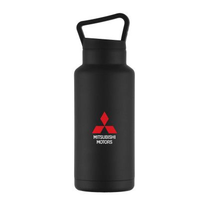 Custom 36 oz Double Wall Stainless Steel Water Bottle With Carry Handle - Black