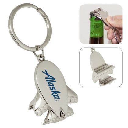 Custom Airplane Bottle Opener Keychain - Silver