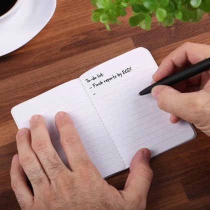 Custom Harvest Fruit Fiber Pocket Notebook - In Use Custom Harvest Fruit Fiber Pocket Notebook - In Use