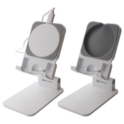Custom iStand Plus with Removable 15W MagSecure Wireless Charger- No Adapter Ring - White Front View  