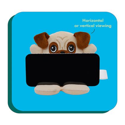Custom Phone Pals Weighted Plush Phone Holder - Pug In use Custom Phone Pals Weighted Plush Phone Holder - Pug In use