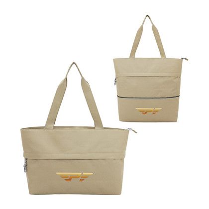 Custom Rio Extendable Polyester Zippered Tote - Khaki Custom Rio Extendable Polyester Zippered Tote - Khaki