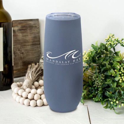 Custom 14 oz Stainless Steel Champagne Flute with Rubberized Finish - Gray Lifestyle View 