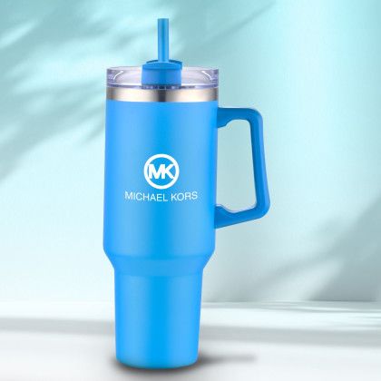 Custom 40 oz Double Wall Tumbler With Handle and Straw - Teal Lifestyle View 