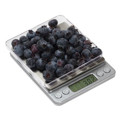 Custom Easy Measure Digital Kitchen Scale with Food Tray - Silver with Fruit Custom Easy Measure Digital Kitchen Scale with Food Tray - Silver with Fruit