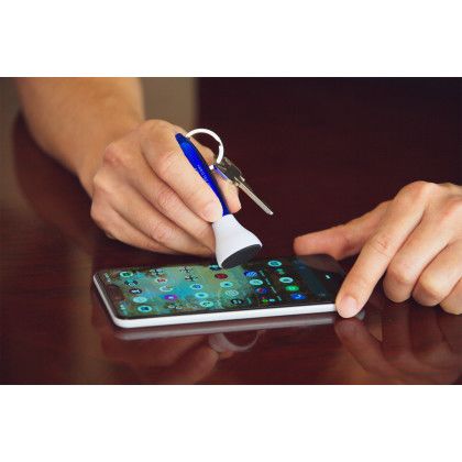 Custom Swab Microfiber Earbud & Screen Cleaner with Key Ring - Blue In Use