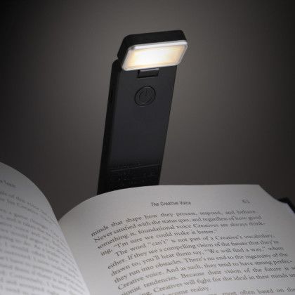 Custom Lit-Erature Clip-On Reading Light - Black In Use Custom Lit-Erature Clip-On Reading Light - Black In Use