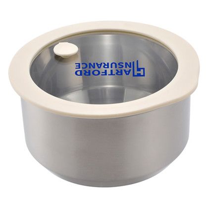 Custom Prima 38 oz Microwaveable Stainless Bowl With Vented Glass Lid - Angle view Custom Prima 38 oz Microwaveable Stainless Bowl With Vented Glass Lid - Angle view