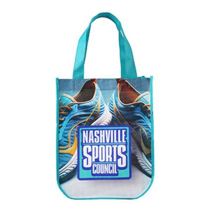 Custom Yuma Sublimated Non-Woven Curve Bottom Tote - Teal Custom Yuma Sublimated Non-Woven Curve Bottom Tote - Teal