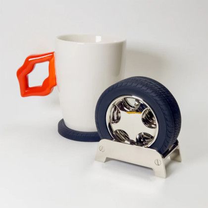 Custom Tire Coaster Set - Front View - Packaging View Custom Tire Coaster Set - Front View - Packaging View