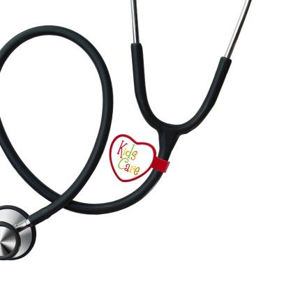 Custom Anti-Microbial Heart Stethoscope ID Tag - Red in Use Custom Anti-Microbial Heart Stethoscope ID Tag - Red in Use