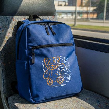 Custom Sustainable RPET Commuter Backpack - Navy Lifestyle View