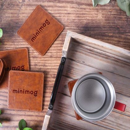 Custom Watson Square Pu Leather Coaster - Brown In Use 