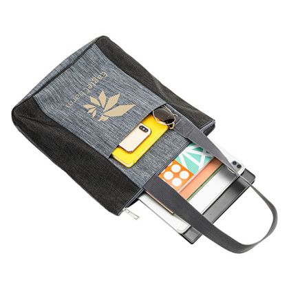 Custom Kenmore Heathered Polyester Event Tote - Black In use Custom Kenmore Heathered Polyester Event Tote - Black In use