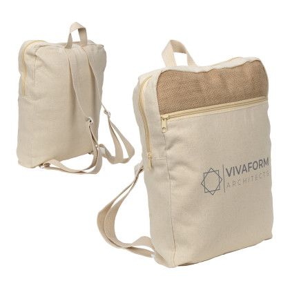 Custom Savanna Jute & Recycled Cotton Backpack - Natural Angle View Custom Savanna Jute & Recycled Cotton Backpack - Natural Angle View