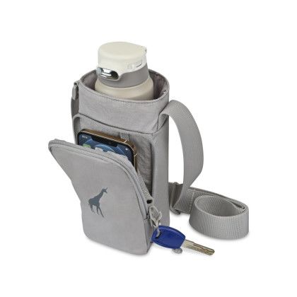 Custom Aviana Rowan Recycled Nylon Bottle Sling - AWARE - Taupe in use Custom Aviana Rowan Recycled Nylon Bottle Sling - AWARE - Taupe in use