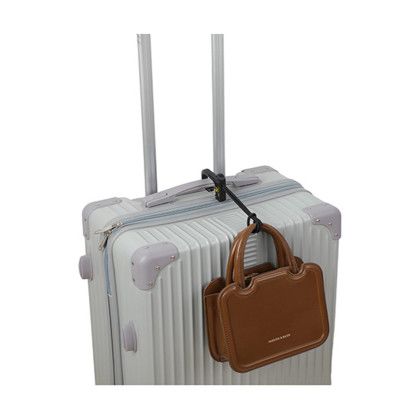 Custom Swivel Clip Folding Bag Hanger - Black In use Custom Swivel Clip Folding Bag Hanger - Black In use