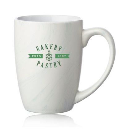 Custom 10 oz Marble Glaze Ceramic Mugs - Green 