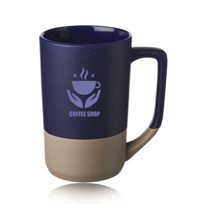 Custom 17 oz. Speckle Glazed Two Tone Ceramic Mugs - Navy Blue